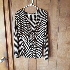 A.P. Women’s Brown & Black Striped Long Sleeve Twist Front Pullover Top Size XL